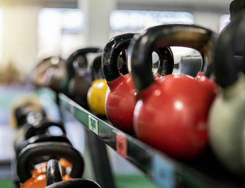 Close up of sports equipment in a minimal gym