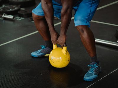 Functional training area with various kettlebells